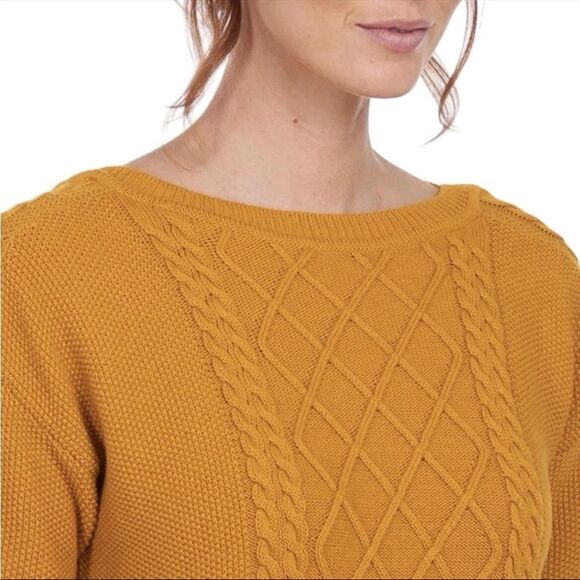 Barbour Stokehold Cable Knit Cotton Crew Neck Sweater Yellow Size 6 - Picture 2 of 11